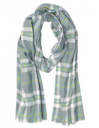 Green Check Scarf with Row Fringes