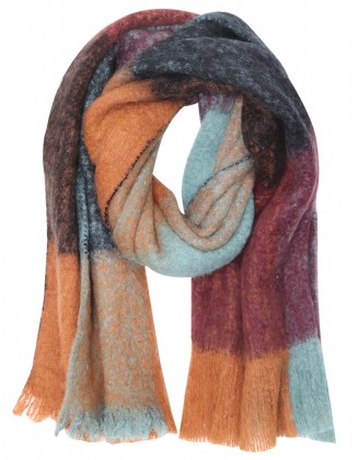 Multi-Color Blanket Scarf with Row Fringes