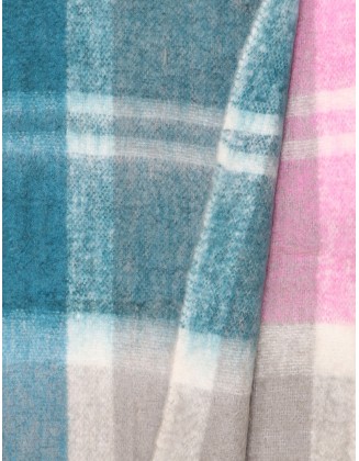 Multi-Color Blanket Check Scarf with Row Fringes