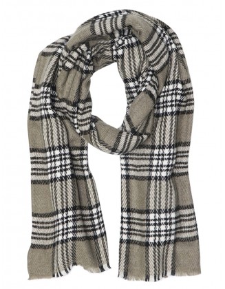 Check Jacquard Scarf with Row Fringes