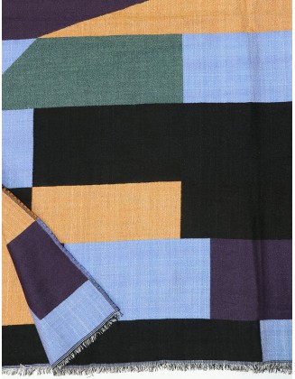 Multi Colour Block Scarf with Row Fringes