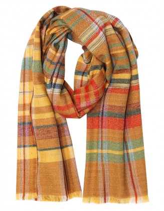 Multi Check Scarf with Row Fringes