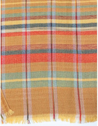 Multi Check Scarf with Row Fringes