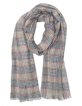 Houndstooth Jacquard Scarf with Row Fringes