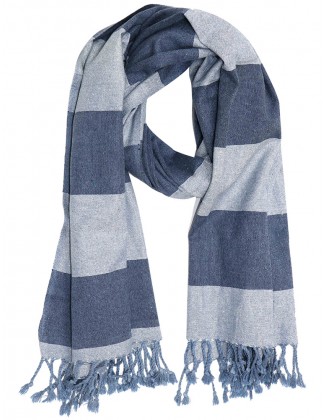 Stripe Recycle Scarf with Knotted Fringes