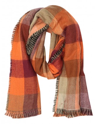 Check Scarf with Row Fringes