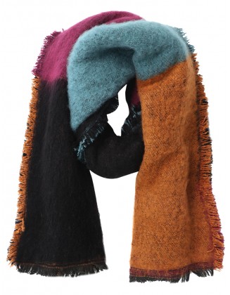 Color Block Jacquard Scarf with Row Fringes