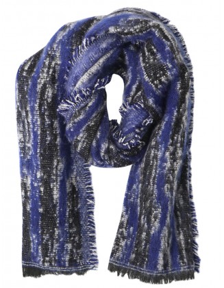 Blue Jacquard Scarf with Row Fringes