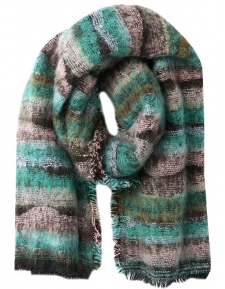 Stripe Jacquard Scarf With Row Fringes