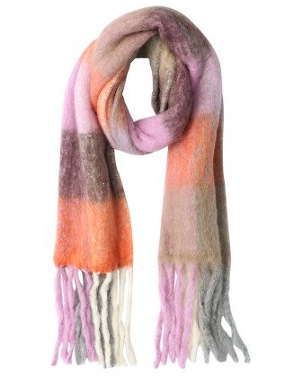 Multi-Colour Blanket Scarf with Knotted Fringes