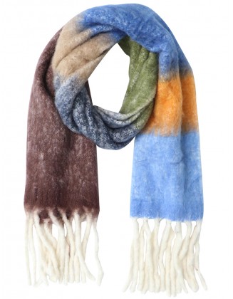 Multi-Colour Blanket Scarf with Knotted Fringes