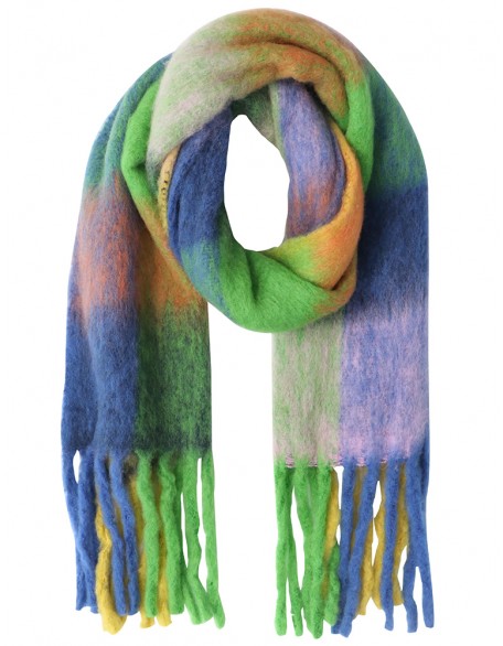 Check Blanket Scarf with Knotted Fringes