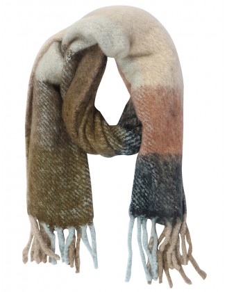 Check Blanket Scarf with Knotted Fringes
