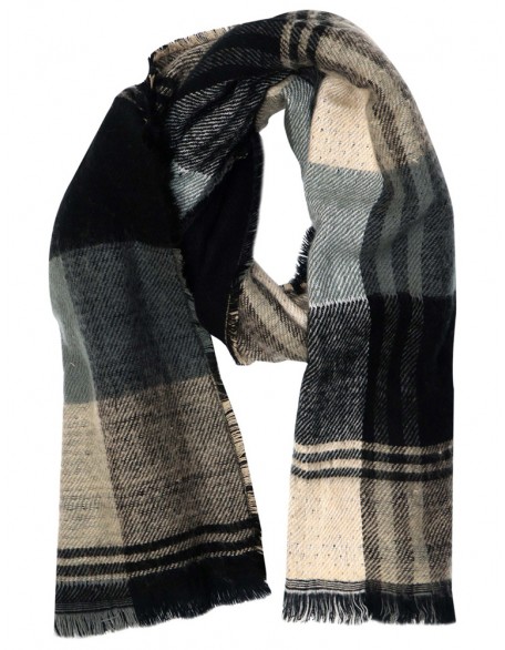 Check Jacquard Scarf with Raw Fringes