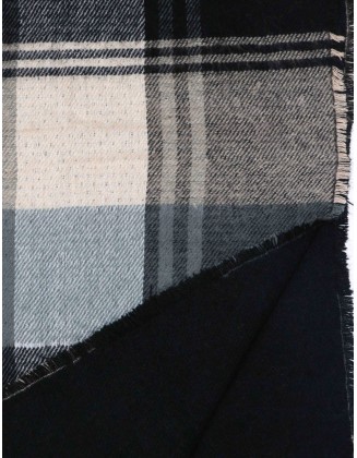 Check Jacquard Scarf with Raw Fringes