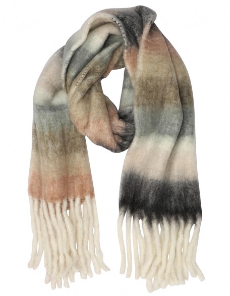 Stripe Bland Scarf with Knotted Fringes