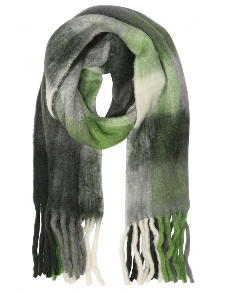 Green Bland Scarf with Knotted Fringes