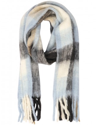 Check Bland Scarf with Knotted Fringes
