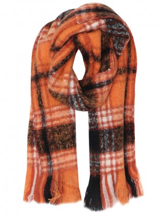 Orange Color Fluffy Scarf with Row Fringes