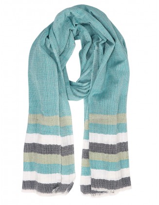 Border Stripe Scarf With Row Fringes