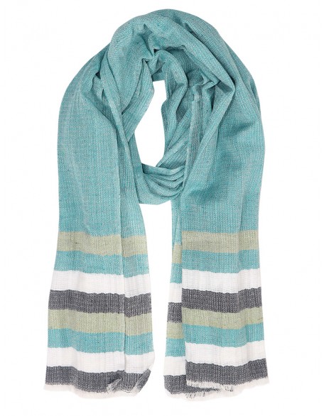 Border Stripe Scarf With Row Fringes
