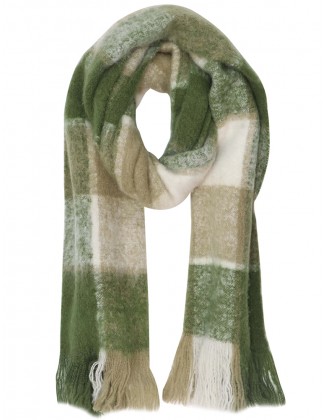 Green Color Fluffy Scarf with Row Fringes