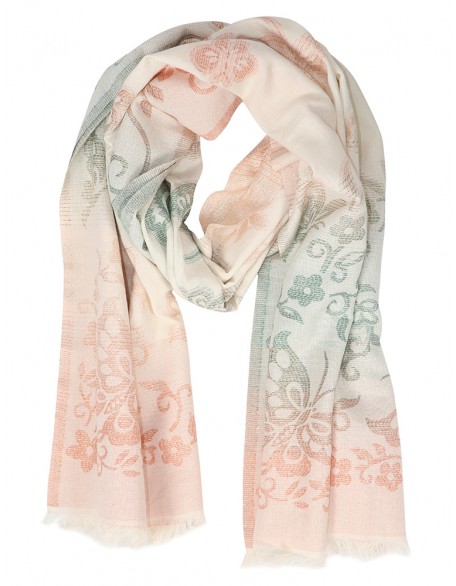 Floral Jacquard Scarf with Row Fringes