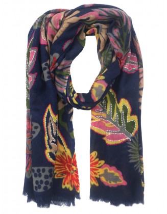 Printed Woolen Scarf with Row Fringes