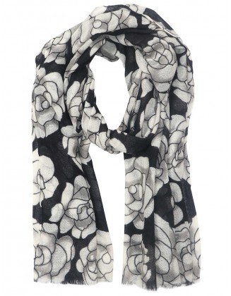 Floral Printed scarf with Row Fringes
