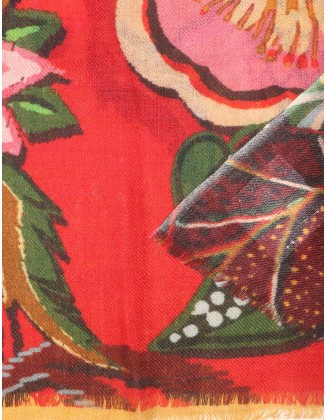 Floral Printed scarf with Row Fringes
