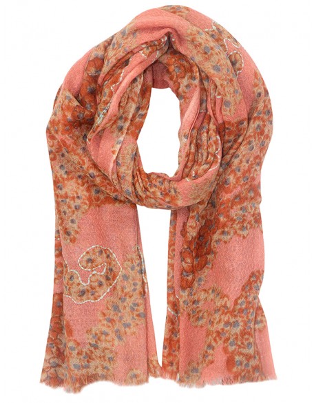 Paisley Print scarf with Hand Embroidery Row Fringes