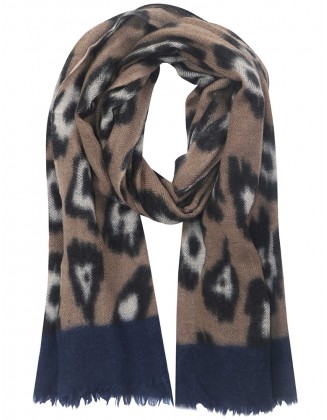 leopard Printed scarf with Border Row Fringes