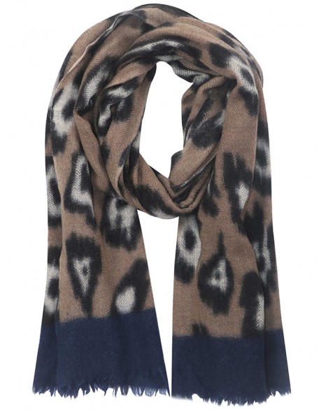 leopard Printed scarf with Border Row Fringes