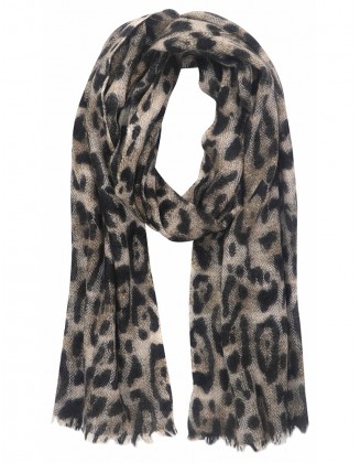 Leopard Print scarf with Row Fringes