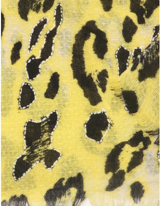 Leopard Printed scarf with Hand Embroidery Row Fringes
