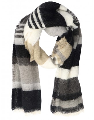 Stripe Fluffy Scarf  with Fringes