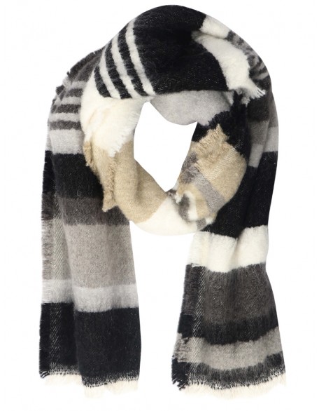 Stripe Fluffy Scarf  with Fringes