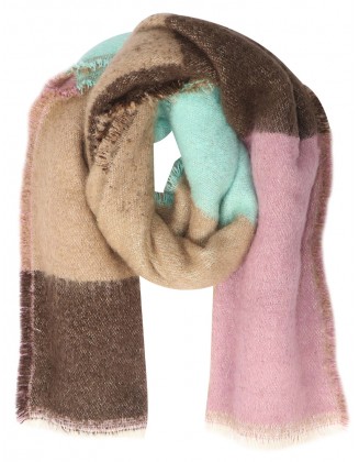 Color Block Fluffy Scarf  with Fringes