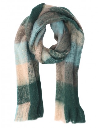Fluffy Check Scarf  with Fringes