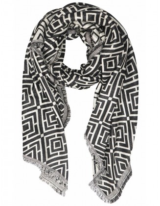 Geometrical Jacquard Scarf With Row Fringes