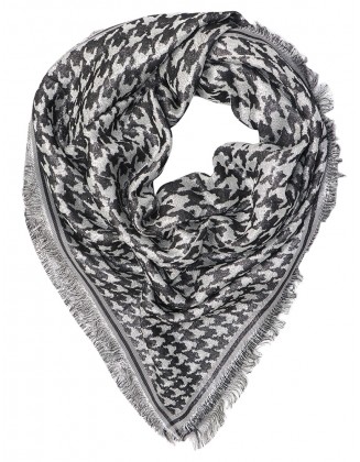 Houndstooth Jacquard Scarf With Row Fringes
