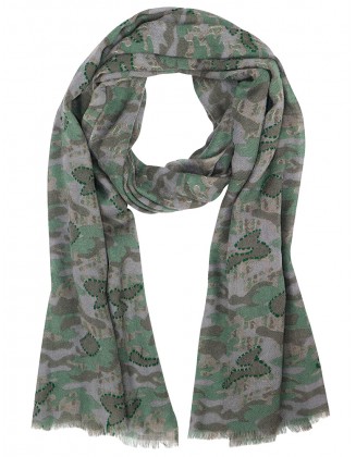 Army Printed scarf with Row Fringes