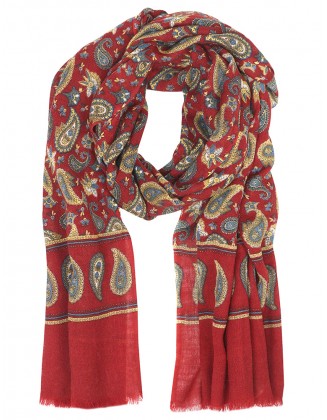 Paisley Printed scarf with Border Row Fringes