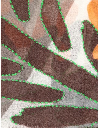 Leaf Printed scarf with Row Fringes