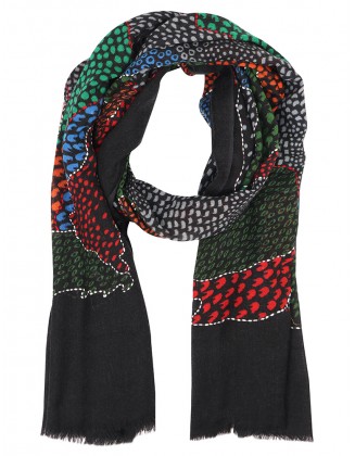 Patch Printed scarf with Hand Work Fringes