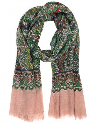 Geometrical Printed scarf with Hand Work Fringes