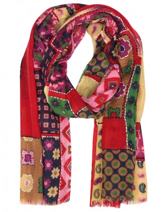 Patch Printed scarf with Hand Work Fringes