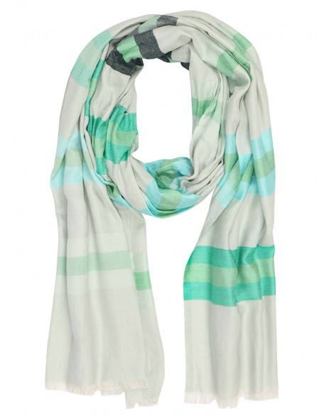 Stripe Jacquard scarf with Row Fringes