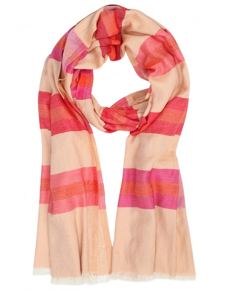 Stripe Jacquard scarf with Row Fringes