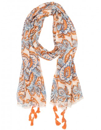 Ethnic Print scarf with Row Fringes
